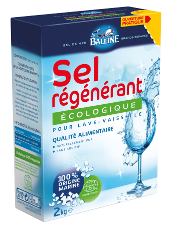 Le sel régénérant écologique La BALEINE pour lave-vaisselle.
