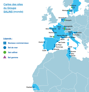 Carte des sites du groupe Salins